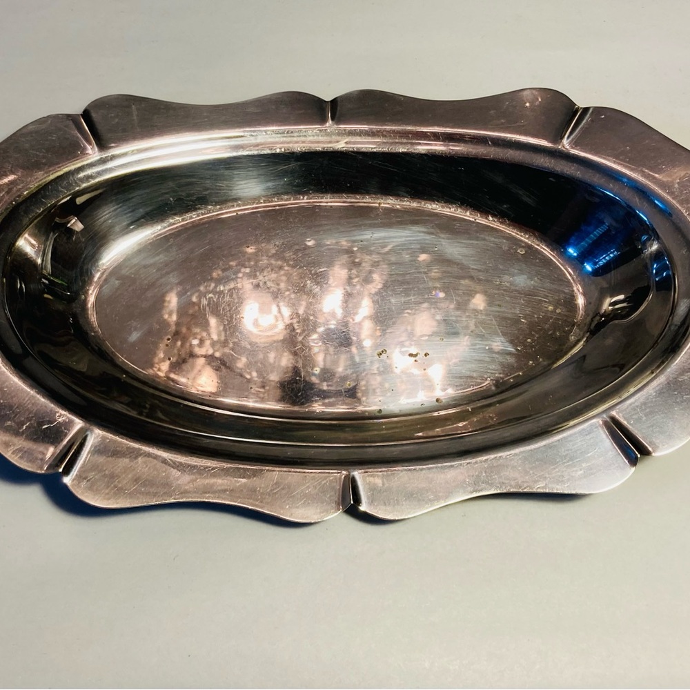 Vintage silver plate rectangular bread/ cracker/ snack plate ruffled border